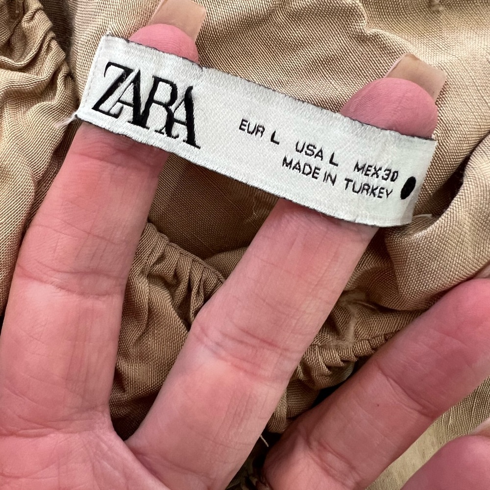 Zara Neutral Beige Off-Shoulder Ruffle Top - Picture 2 of 3